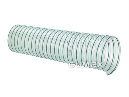 Vzduchotechnická hadica pre ľahšie abrazíva VULCANO PUM BIO, 40mm, -0,2bar, PU (esterová báza), zelená oceĺová špirála, -40°C/+90°C, transparentná